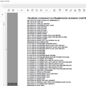 Tadano TM-ZE260 41008404217A FRAME/HOOK-IN,RADIO CONTROL Parts Manual PDF