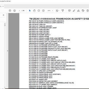 Tadano TM-ZE260 41008404454A FRAME/HOOK-IN,SAFETY EYES Parts Manual PDF