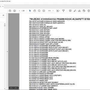 Tadano TM-ZE260 41008404455A FRAME/HOOK-IN,SAFETY EYES Parts Manual PDF