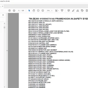 Tadano TM-ZE260 41008407414A FRAME/HOOK-IN,SAFETY EYES,NAVI Parts Manual PDF