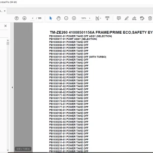 Tadano TM-ZE260 41008501156A FRAME/PRIME ECO,SAFETY EYES, RJ Parts Manual PDF