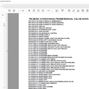 Tadano TM-ZE260 41008504064A FRAME/MANUAL VALVE,HOOK-IN Parts Manual PDF