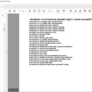 Tadano TM-ZE260 41047502055A BOOM5 SECT.,HOOK-IN,SAFETY EYES Parts Manual PDF