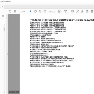 Tadano TM-ZE260 41047502056A BOOM/6 SECT.,HOOK-IN,SAFETY EYES Parts Manual PDF