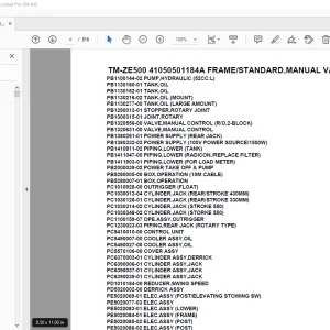 Tadano TM-ZE500 41050501184A FRAME STANDARD,MANUAL VALVE Parts Manual PDF