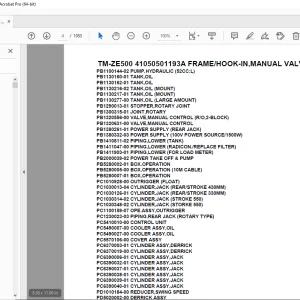 Tadano TM-ZE500 41050501193A FRAME/HOOK-IN,MANUAL VALVE Parts Manual PDF