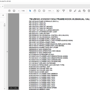 Tadano TM-ZE500 41050501195A FRAME/HOOK-IN,MANUAL VALVE Parts Manual PDF