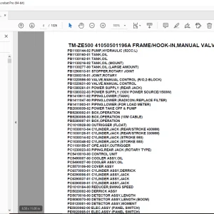 Tadano TM-ZE500 41050501196A FRAME/HOOK-IN,MANUAL VALVE Parts Manual PDF