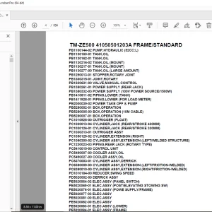 Tadano Crane TM-ZE500 41050501203A FRAME/STANDARD  Parts Manual PDF
