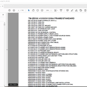 Tadano Crane TM-ZE500 41050501206A FRAME/STANDARD Parts Manual PDF