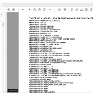 Tadano TM-ZE500 41050501235A FRAME/HOOK-IN,RADIO CONTROL Parts Manual PDF