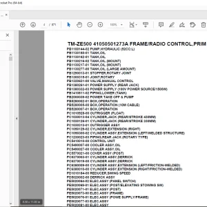 Tadano TM-ZE500 41050501273A FRAME/RADIO CONTROL,PRIM ECO Parts Manual PDF