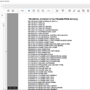 Tadano Crane TM-ZE500 41050501373A FRAME/PRIM ECO(U) Parts Manual PDF
