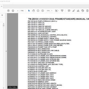 Tadano TM-ZE500 41050501394A FRAME/STANDARD,MANUAL VALVE(U) Parts Manual PDF