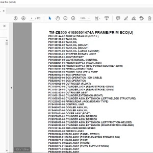 Tadano Crane TM-ZE500 41050501474A FRAME/PRIM ECO(U) Parts Manual PDF
