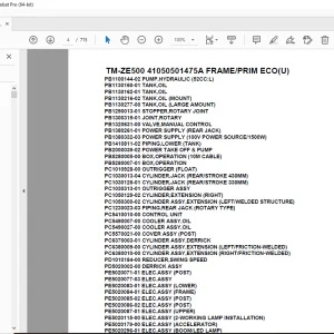 Tadano Crane TM-ZE500 41050501475A FRAME/PRIM ECO(U) Parts Manual PDF