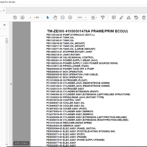 Tadano Crane TM-ZE500 41050501476A FRAME/PRIM ECO(U) Parts Manual PDF
