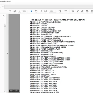 Tadano Crane TM-ZE500 41050501713A FRAME/PRIM ECO,NAVI Parts Manual - PDF