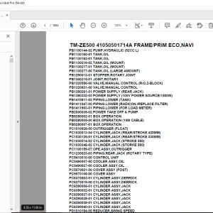 Tadano Crane TM-ZE500 41050501714A FRAME/PRIM ECO,NAVI Parts Manual PDF