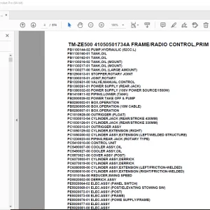 Tadano TM-ZE500 41050501734A FRAME/RADIO CONTROL  Parts Manual PDF
