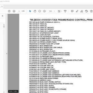 Tadano TM-ZE500 41050501736A FRAME/RADIO CONTROL,PRIM ECO,NAVI Parts Manual PDF