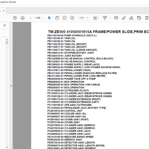 Tadano TM-ZE500 41050501815A FRAME/POWER SLIDE,PRIM ECO,NAVI Parts Manual PDF