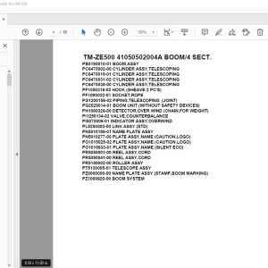 Tadano Crane TM-ZE500 41050502004A BOOM/4 SECT. Parts Manual PDF