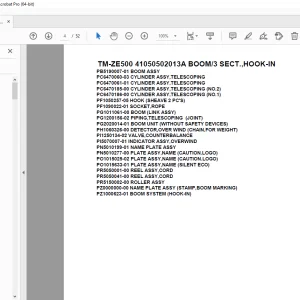 Tadano Crane TM-ZE500 41050502013A BOOM/3 SECT.,HOOK-IN Parts Manual PDF