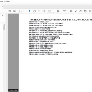 Tadano Crane TM-ZE500 41050502016A BOOM/5 SECT.LONG,HOOK-IN Parts Manual PDF