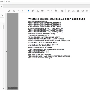 Tadano Crane TM-ZE500 41050502056A BOOM/5 SECT.LONG,EYES Parts Manual PDF