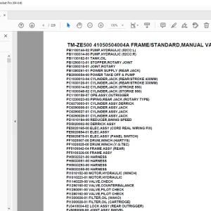 Tadano TM-ZE500 41050504004A FRAME/STANDARD,MANUAL VALVE Parts Manual PDF