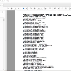 Tadano TM-ZE500 41050504043A FRAME/HOOK-IN,MANUAL VALVE(G) Parts Manual PDF