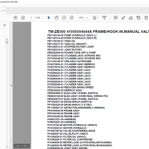 Tadano TM-ZE500 41050504044A FRAME/HOOK-IN,MANUAL VALVE (G) Parts Manual PDF