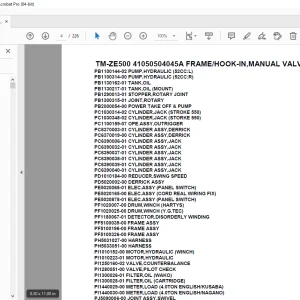 Tadano TM-ZE500 41050504045A FRAME/HOOK-IN,MANUAL VALVE (G) Parts Manual PDF