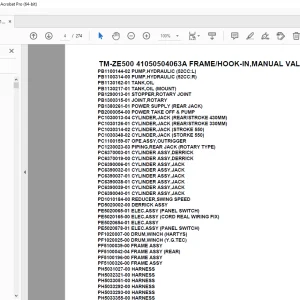 Tadano TM-ZE500 41050504063A FRAME/HOOK-IN,MANUAL VALVE Parts Manual PDF