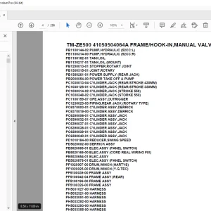Tadano TM-ZE500 41050504064A FRAME/HOOK-IN,MANUAL VALVE Parts Manual PDF