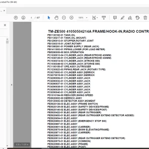 Tadano TM-ZE500 41050504214A FRAME/HOOK-IN,RADIO CONTROL Parts Manual PDF