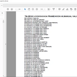 Tadano TM-ZE500 41050504343A FRAME/HOOK-IN,MANUAL VALVE Parts Manual PDF