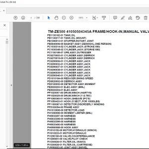 Tadano TM-ZE500 41050504345A FRAME/HOOK-IN,MANUAL VALVE Parts Manual PDF
