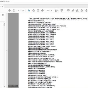 Tadano TM-ZE500 41050504346A FRAME/HOOK-IN,MANUAL VALVE Parts Manual PDF