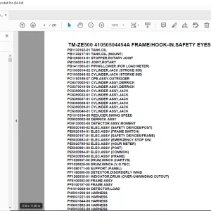 Tadano Crane TM-ZE500 41050504454A FRAME/HOOK-IN,SAFETY EYES Parts Manual PDF
