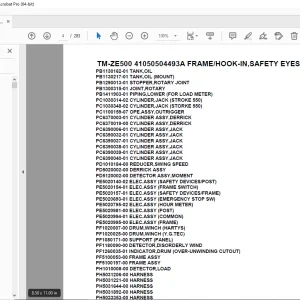Tadano TM-ZE500 41050504493A FRAME/HOOK-IN,SAFETY EYES Parts Manual PDF