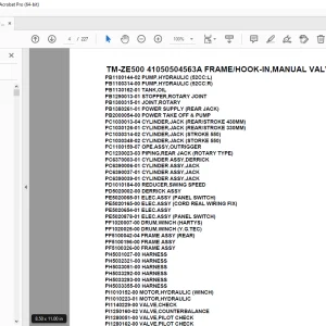 Tadano TM-ZE500 41050504563A FRAME/HOOK-IN,MANUAL VALVE Parts Manual PDF