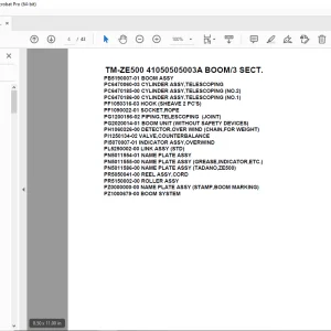 Tadano Crane TM-ZE500 41050505003A BOOM/3 SECT Parts Manual PDF