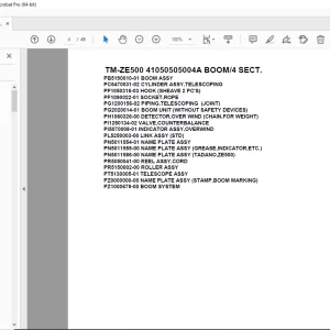 Tadano Crane TM-ZE500 41050505004A BOOM/4 SECT Parts Manual PDF