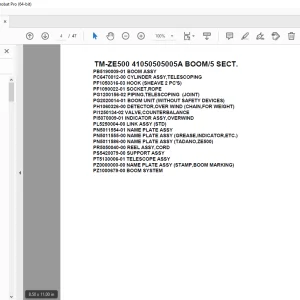 Tadano Crane TM-ZE500 41050505005A BOOM5 SECT. Parts Manual PDF