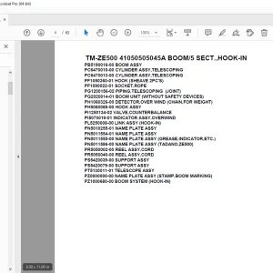 Tadano Crane TM-ZE500 41050505045A BOOM/5 SECT HOOK-IN Parts Manual PDF