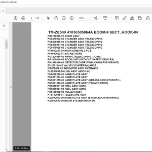 Tadano Crane TM-ZE500 41050505064A BOOM/4 SECT.,HOOK-IN Parts Manual PDF