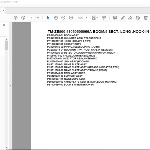 Tadano Crane TM-ZE500 41050505066A BOOM/5 SECT. LONG ,HOOK-IN Parts Manual PDF