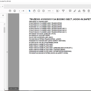 Tadano TM-ZE500 41050505113A BOOM/3 SECT.,HOOK-IN,SAFETY EYES Parts Manual PDF